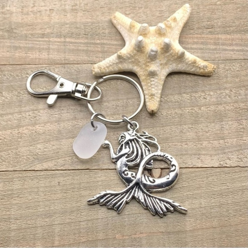 Sea Glass Mermaid Beach Charm Key Chain| Seaglass Gift New Driver Keychain